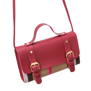 Geanta dama fashion, cu carouri, un compartiment, piele ecologica, rosie
