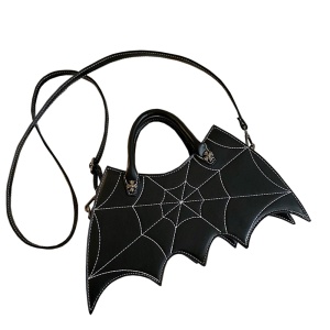 Geanta dama Halloween, forma liliac, inchidere fermoar, un compartiment, piele ecologica, neagra