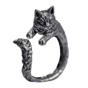 Inel delicat, model cu pisica simpatica, tematica beast master, marime universala, reglabil, unisex, argintiu