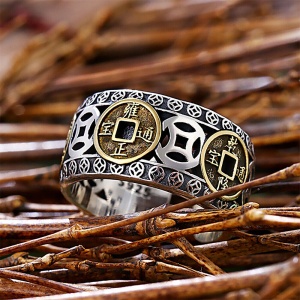 Inel norocos, model al bogatiei si al prosperitatii, tematica chinese golden penny, reglabil, marime universala, unisex, auriu, - Img 4