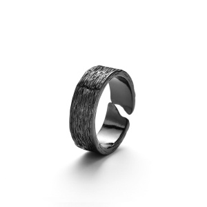 Inel unisex, model minimalist retro, tematica dark waves, reglabil, negru, - Img 3