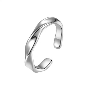 Inel unisex, model minimalist, tematica liquid fashion design, reglabil, argintiu,