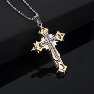 Lant cu pandantiv cruce. model dominator, insertie aurie cu cristale semipretioase, unisex - Img 2