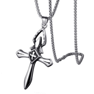 Lant cu pandantiv cruce, model holy cross, M5 stil american, unisex, argintiu mat,