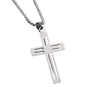 Lant cu pandantiv cruce, model minimalist, tematica religioasa, unisex, argintiu,