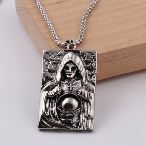 Lant cu pandantiv demon, model grim reaper, tematica infricosatoare, unisex, argintiu, - Img 2