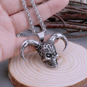 Lant cu pandantiv demon skull, unisex, argintiu, - Img 3