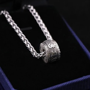Lant cu pandantiv inel tibetan 6 litere mantra, unisex, argintiu, - Img 4