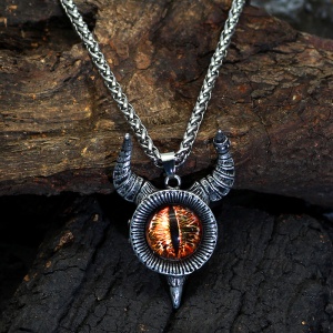 Lant cu pandantiv ochi de dragon, model mitologic, tematica all seeing eye, unisex, argintiu, - Img 2