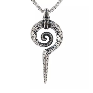 Lant cu pandantiv toiagul lui Merlin, unisex, argintiu,