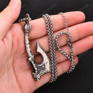 Lant cu pandantiv topor, model the hoard, unisex, argintiu, - Img 2