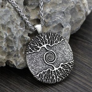 Lant cu pandantiv tree of life, model viking mithology, tematica universe paralele, unisex, argintiu, - Img 2