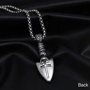 Lant cu pandantiv varf de sageata si cruce, tematica templar warrior, unisex, argintiu, - Img 3