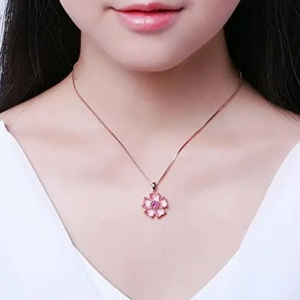 Lant dama, pandantiv cu floricica, model delicat, tematica flowers world, rose gold - Img 3