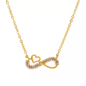 Lant dama, pandantiv semnul infinitului cu inimioara, model infinity love, reglabil, auriu