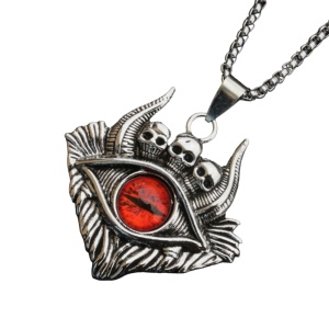 Lant demon world cu pandantiv evil eye cu detalii capete de schelet, unisex, rosu,