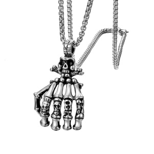 Lant friendly hand, cu pandantiv manuta, tematica vodoo skull, unisex, argintiu,