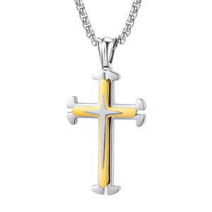 Lant minimalist, cu pandantiv cruce stil modernist, model new age, unisex, auriu,