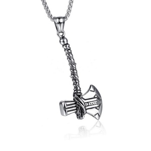 Lant mitologie nordica, cu pandantiv toporul lui Thor Stormbreaker, unisex, argintiu,