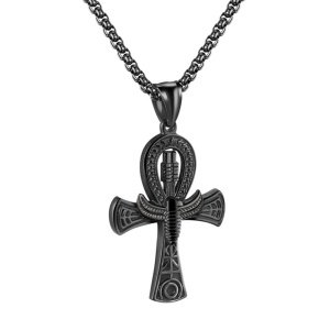 Lant model Anhk, cu pandantiv cruce egipteana, unisex, negru,