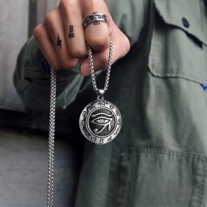 Lant model egiptean, cu pandantiv ochiul lui Horus, unisex, argintiu, - Img 3