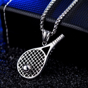 Lant model I love sport, pandantiv racheta de tenis si minge, unisex, argintiu - Img 3