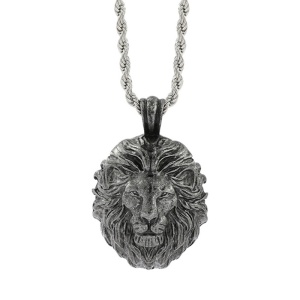 Lant, model lion brave, pandantiv cap de leu, unisex, argintiu,