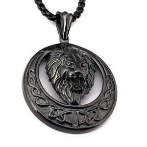 Lant, model lion king cu blazon, pandantiv cap de leu regal, unisex, negru, - Img 4