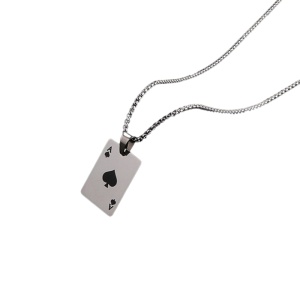 Lant, model poker lucky, pandantiv carte de joc, unisex, negru