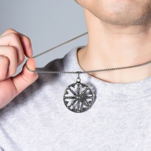 Lant old school, cu pandantiv talisman budist, unisex, argintiu, - Img 2