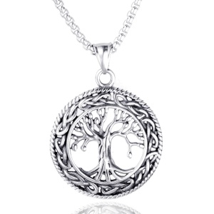 Lant tree of life, model mother nature, gotic style, pandantiv rotund, unisex, argintiu