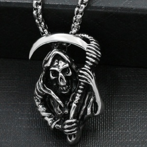 Lant underworld, cu pandantiv death reaper cu coasa prietenoasa, unisex, argintiu, - Img 4