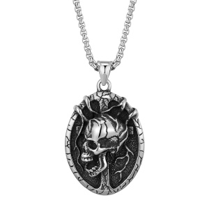 Lant unisex, cu pandantiv deosebit, model gothic, tematica beyond life and death, argintiu,