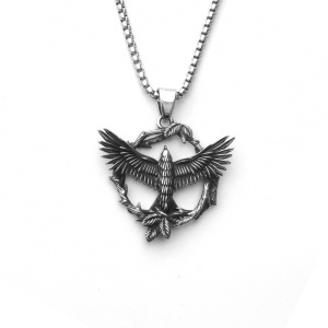 Lant unisex, pandantiv deosebit, model pasare phoenix, tematica divine mythological bird, argintiu,