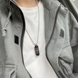 Lant unisex, pandantiv special, model placa de skateboard cu cruce, tematica God is love, negru, - Img 4