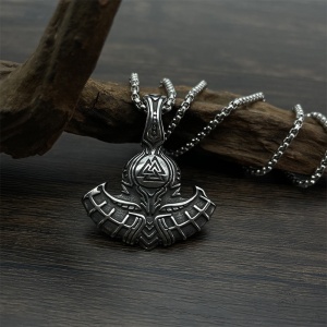 Lant unisex, pandantiv viking, model cu topor deosebit, tematica Odin’s battle axe, argintiu, - Img 4