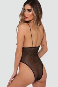 Lenjerie sexy, body erotic, dantela, spate transparent, negru - Img 2