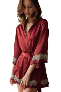 Lenjerie sexy dama, halat cu maneci trei sferturi, model elegant, tematica comfy night, visiniu