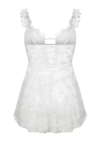 Lenjerie sexy dama, rochie cu bretele si decolteu in V, model cute romantic hearts, imprimeu inimioare, alba - Img 2