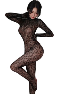 Lenjerie sexy, o piesa, body intreg tip salopeta cu spate gol, model indraznet, tematica wild love, negru