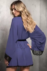 Lenjerie sexy tip halat, maneci largi model clopot, cu dantela neagra pe margini, albastru - Img 2