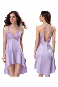 Lenjerie sexy, tip pijama, neglijeu sexy, spate gol si bretele subtiri, mov deschis - Img 4