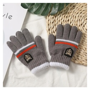 Manusi copii, model chic cu manseta elastica, tematica classy winter, marime 8 – 10 ani, gri deschis - Img 2