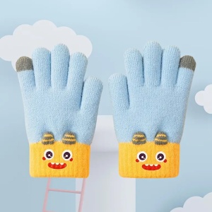 Manusi copii, model vesel, manseta accesorizata cu monstrulet, tematica happy little monster, baieti, marime 9 – 12 ani, gri - Img 2