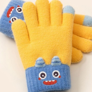Manusi copii, model vesel, manseta accesorizata cu monstrulet, tematica happy little monster, baieti, marime 9 – 12 ani, galbene - Img 3