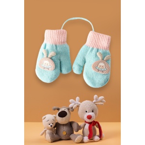 Manusi cu snur pentru copii, model calduros si vesel, tematica happy baby, marime 1 – 3 ani, albastru deschis - Img 2