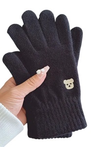 Manusi dama, model clasic calduros, accesorizate cu ursulet, tematica feeling warm, marime universala, negre