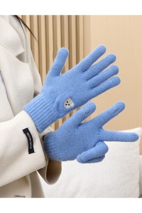 Manusi dama, model clasic calduros, accesorizate cu ursulet, tematica feeling warm, marime universala, albastru deschis - Img 3