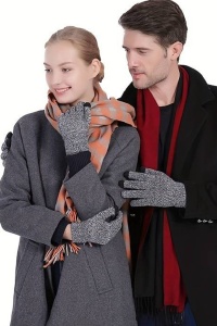 Manusi, model cu degete touch screen, tematica easy winter tech gloves, non – slip pe toata palma, unisex, marime universala, gri - Img 4