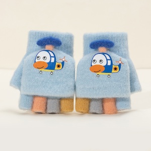 Manusi pentru copii, model cu degetele colorate descoperite si capac decapotabil, prindere cu nasturel, accesorizate cu elicopter haios, tematica let's play, unisex, marime 3 – 5 ani, albastru deschis - Img 3